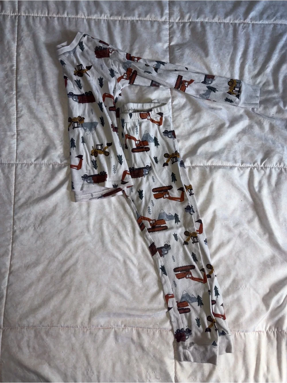 Kids White Construction Vehicles Pajama Set